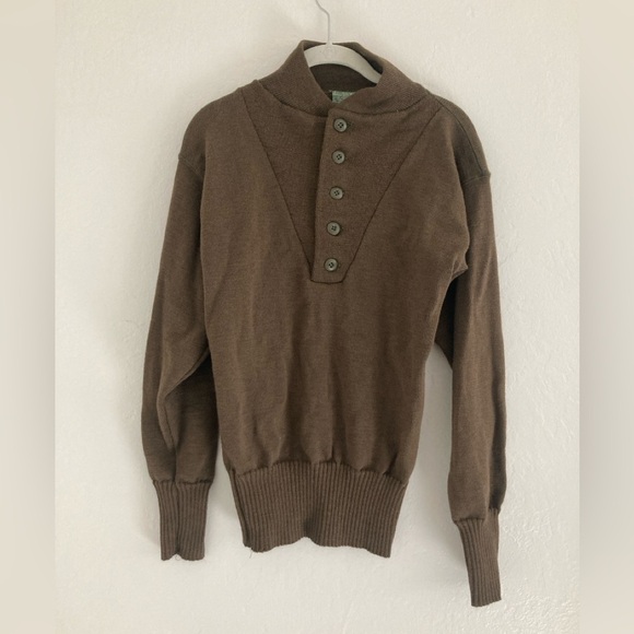 Vintage 100% Wool Grandpa Sweater Mock Neck Button Front Brown Size Medium - Picture 1 of 10